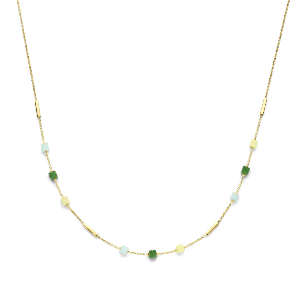 Fantasy Collection Collier blauw en groen kwartsiet 45 cm 14K geelgoud