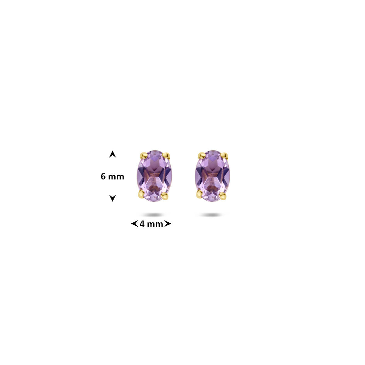 Oorknoppen amethist 9K geelgoud 6 mm