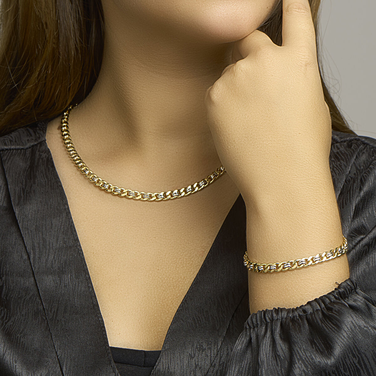 Fantasy Collection Collier geslepen gourmette massief 6,2 mm Silgold (bicolor goud met zilverkern)