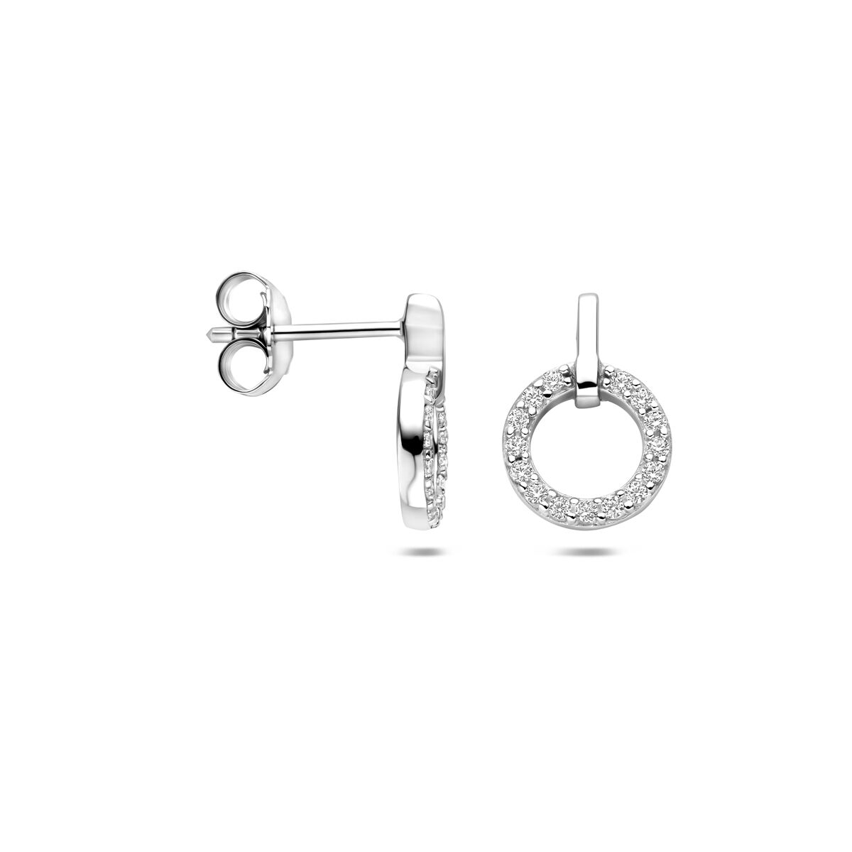Zilveren gerhodineerde oorknoppen zirkonia 13 mm - 1341699