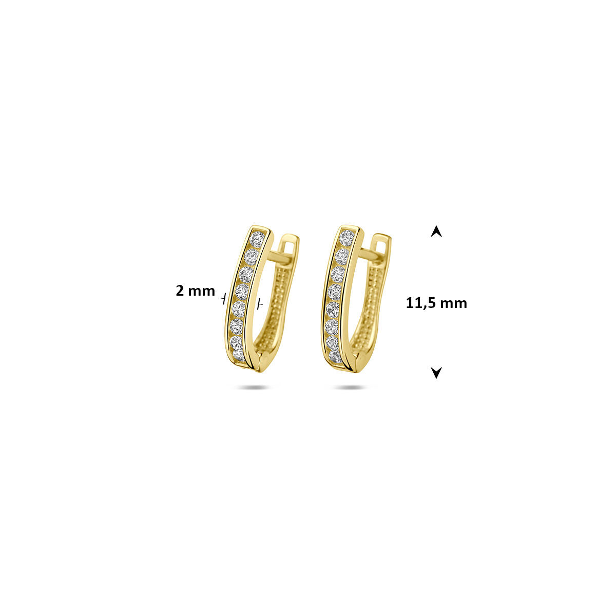 Klapoorringen zirkonia 9K geelgoud 11,5 mm