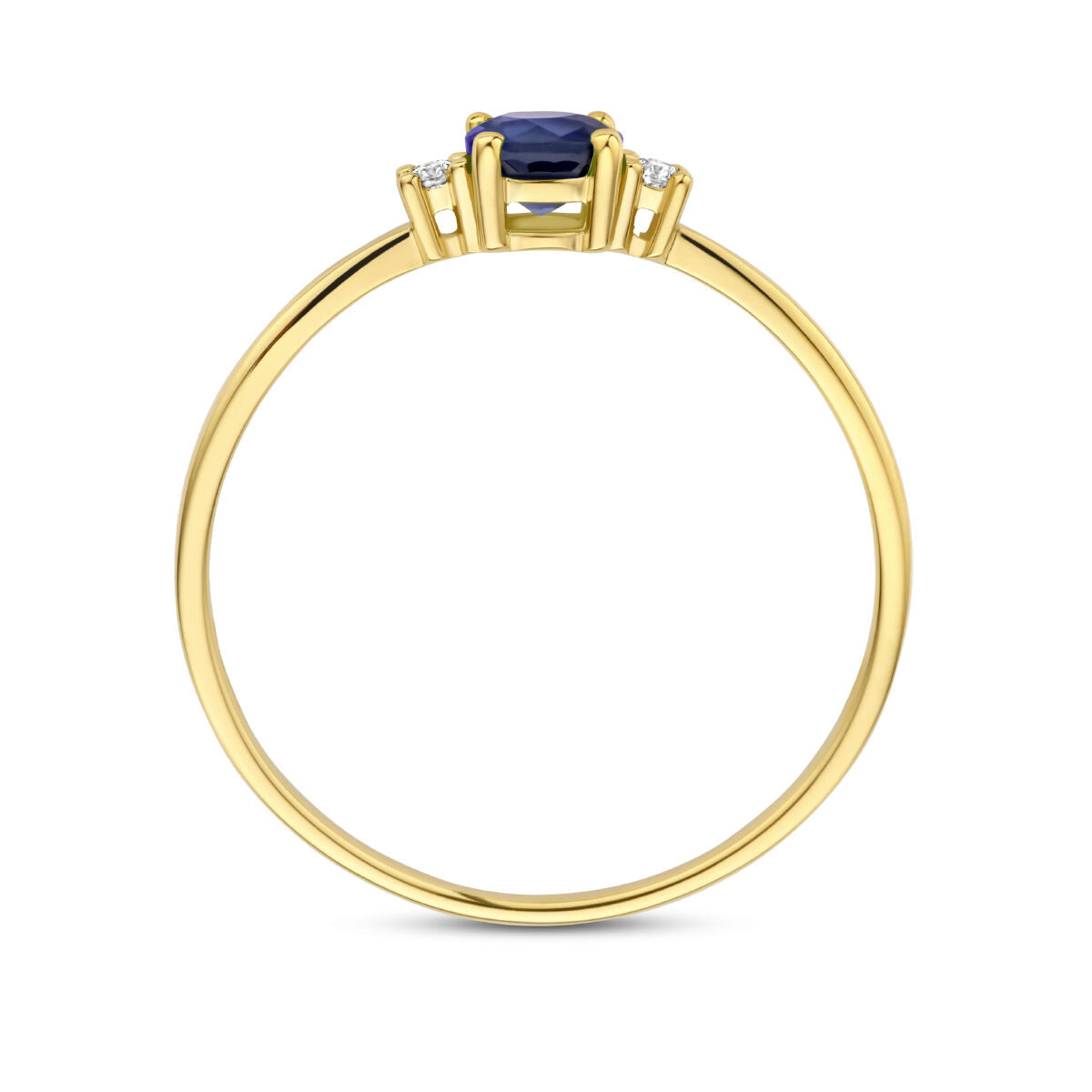 Ring trilogie saffier en diamant 0.03ct (2x 0.015ct) h p1 14K geelgoud