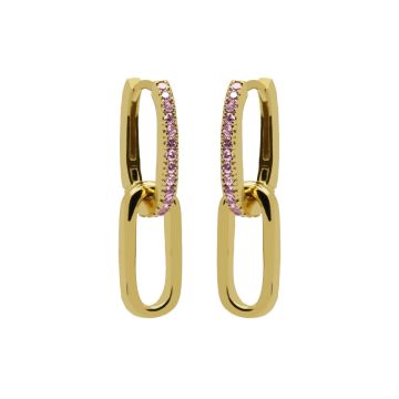 Karma Hinged Hoops Zirconia PINK Densely Goldplated oorbellen