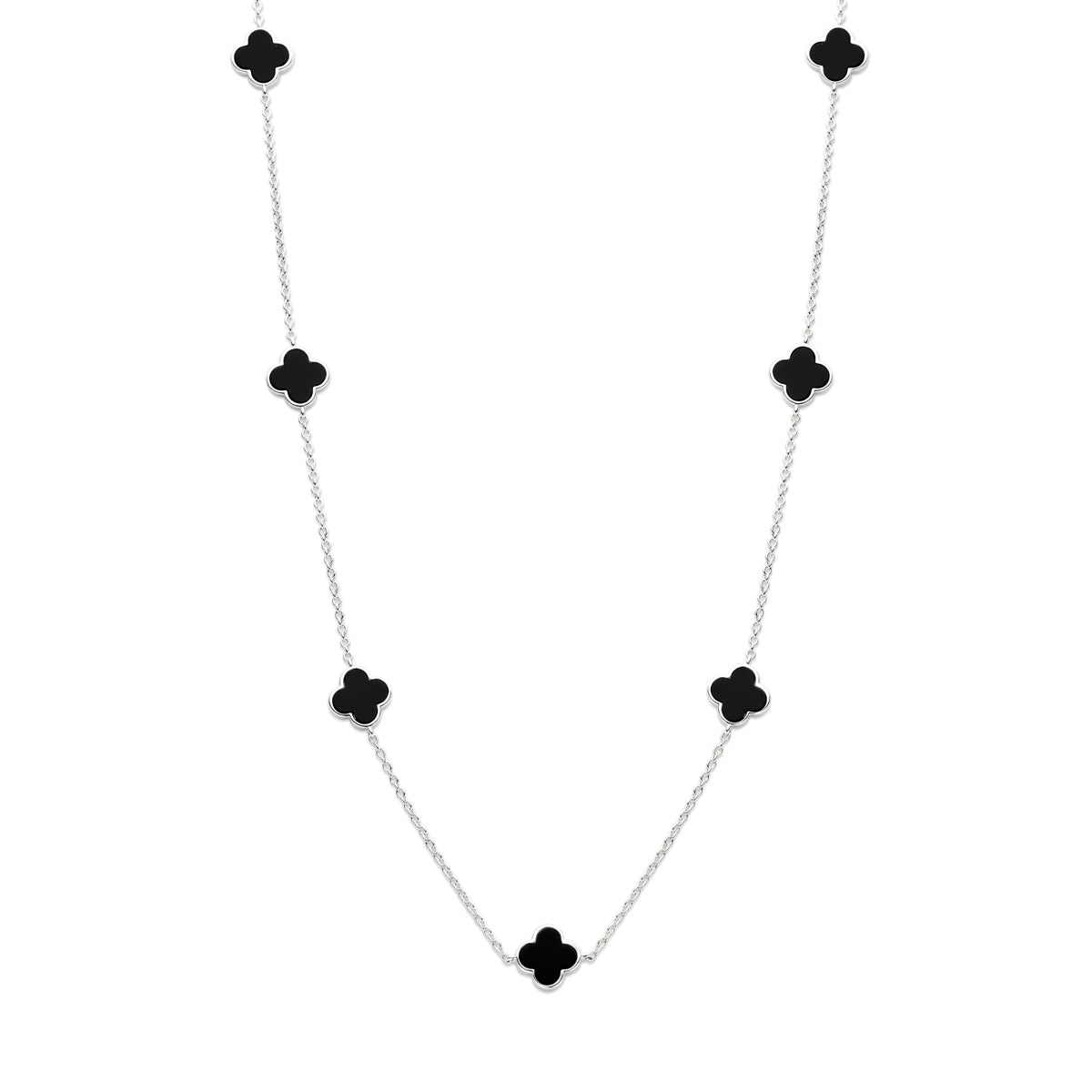 zilver gerhodineerd collier klavertjes onyx 43 + 3 cm 1338521 - PansiteNederland.nl