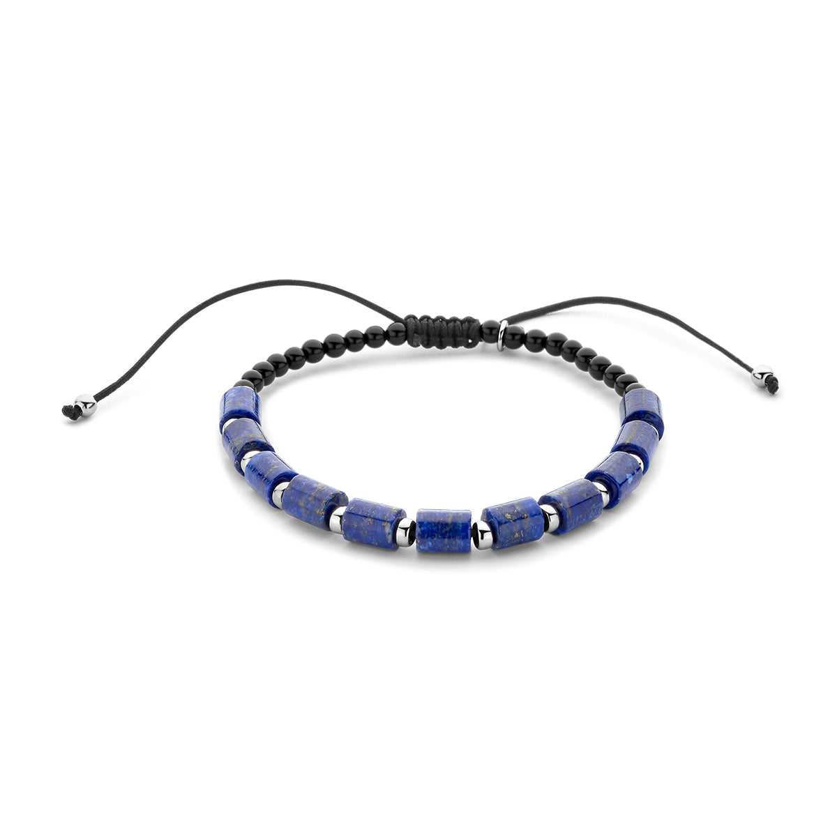 Zilver Gerhodineerd Met Rubber/Nylon/Leer Armband Lapis En Onyx 19 - 30 Cm 1800998 - PansiteNederland.nl