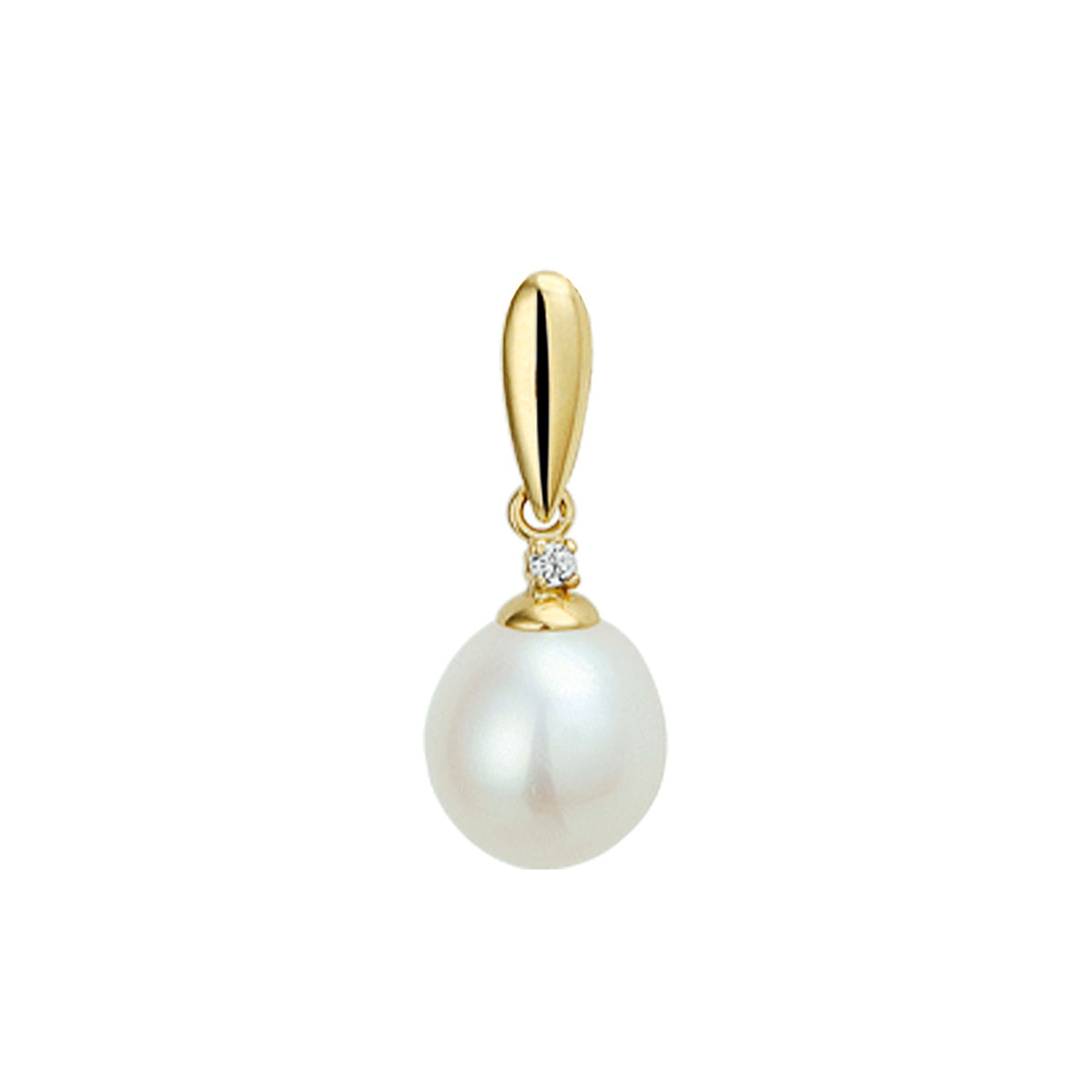 14K geelgoud hanger parel en zirkonia 14 x 8,5 mm 4016817 - PansiteNederland.nl