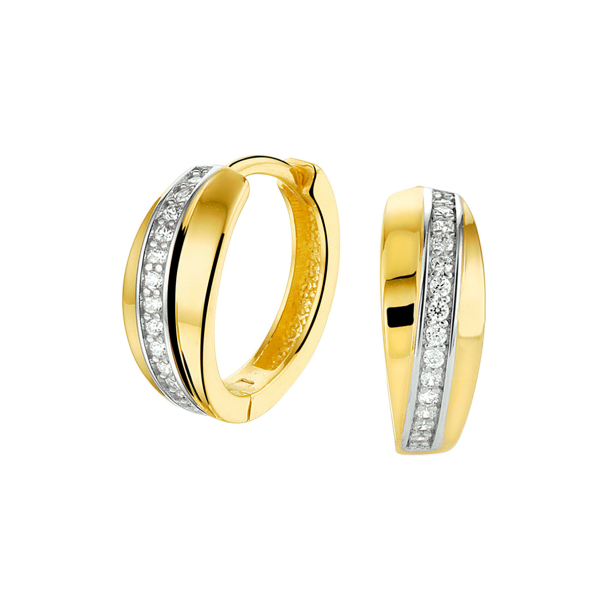 14K Geelgoud Klapoorringen Zirkonia Bicolor Gestift 4019304 - PansiteNederland.nl