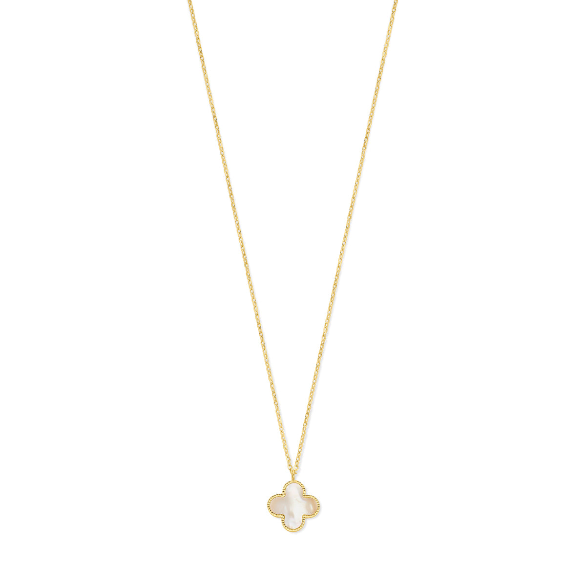 14K geelgoud collier klavertje 4 parelmoer 41 - 43 - 45 cm 4029707 - PansiteNederland.nl