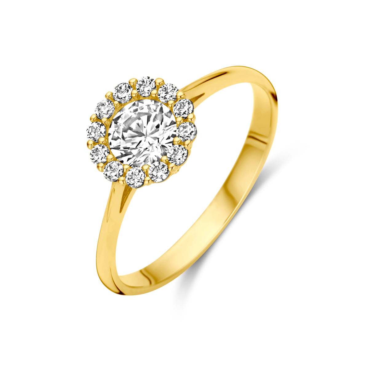 14K Geelgoud Ring Met Zirkonia Halo 4029833 - PansiteNederland.nl