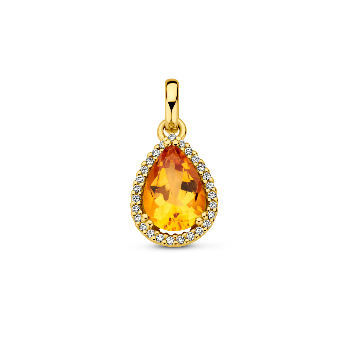 14K geelgoud hanger citrien en diamant 0.07ct h si halo 4029907 - PansiteNederland.nl