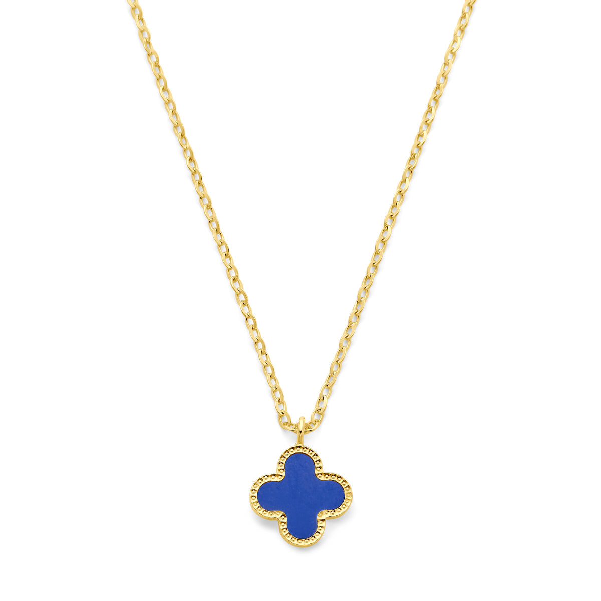 14K geelgoud collier klavertje lapis 41 - 43 - 45 cm 4030198 - PansiteNederland.nl