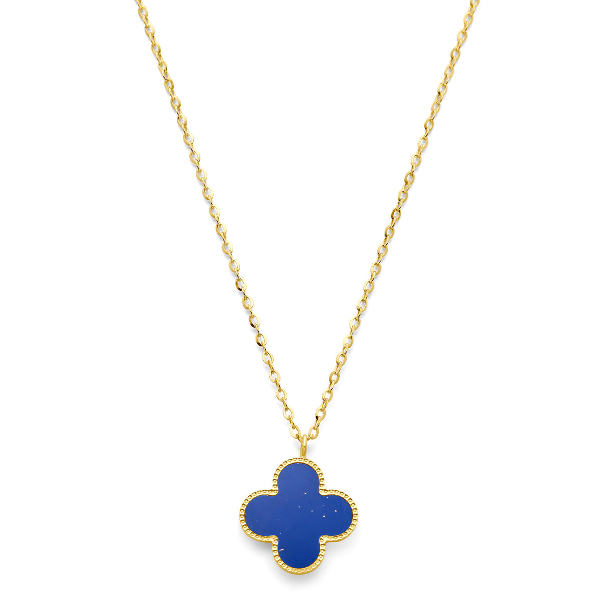 14K geelgoud collier klavertje lapis 41 - 43 - 45 cm 4030200 - PansiteNederland.nl