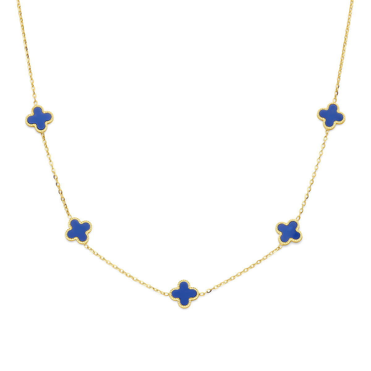 14K geelgoud collier klavertjes lapis 42 - 44 - 46 cm 4030202