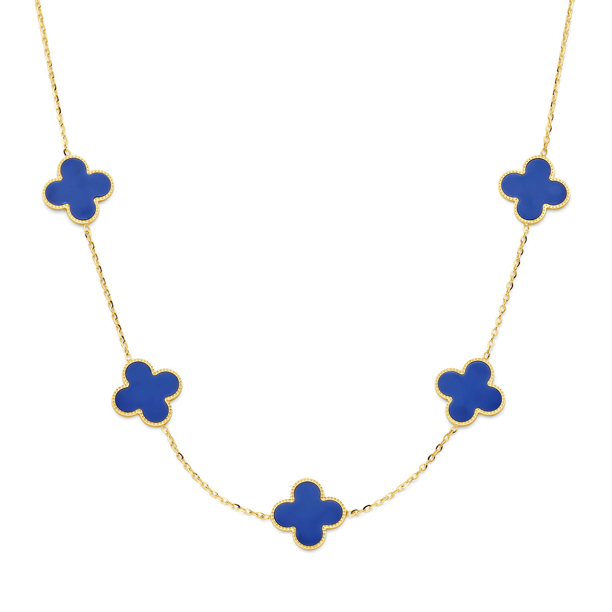 14K geelgoud collier klavertjes lapis 42 - 44 - 46 cm 4030204 - PansiteNederland.nl