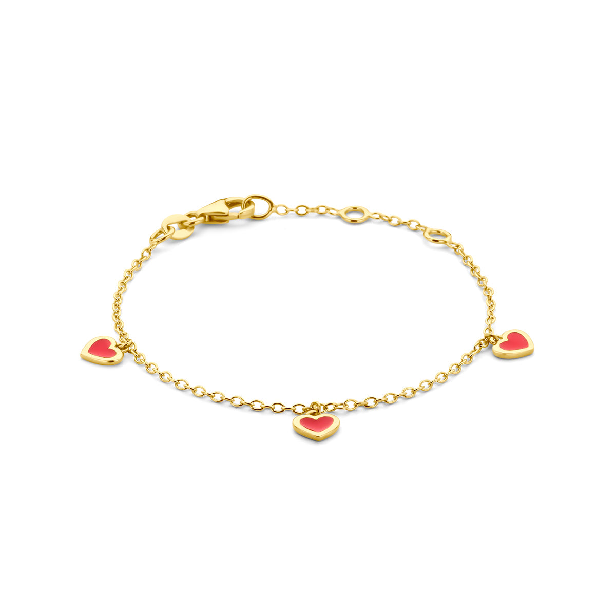 14K Geelgoud Armband Hartjes Rood Emaille 11 - 12 Cm 4030438 - PansiteNederland.nl