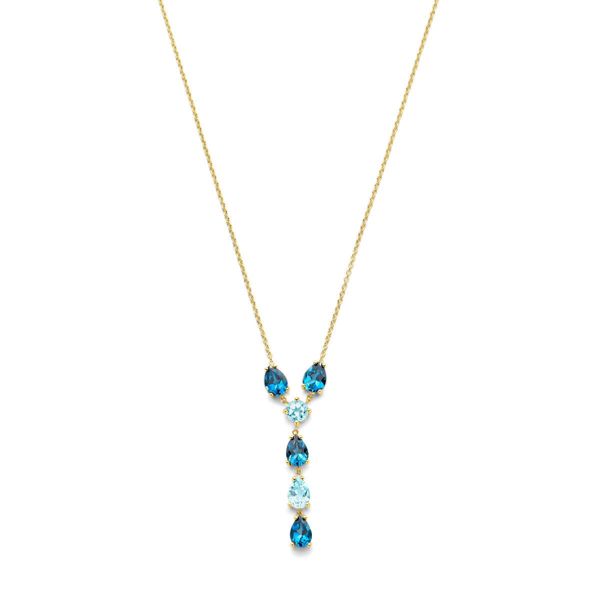 14K geelgoud y-collier london blue en blauw topaas 41 - 43 - 45 cm 4030485 - PansiteNederland.nl