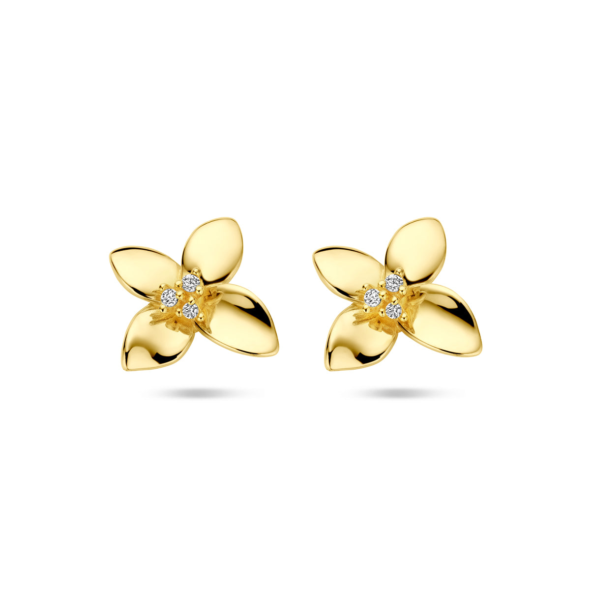 14K Geelgoud Oorknoppen Bloem Zirkonia 4030618 - PansiteNederland.nl