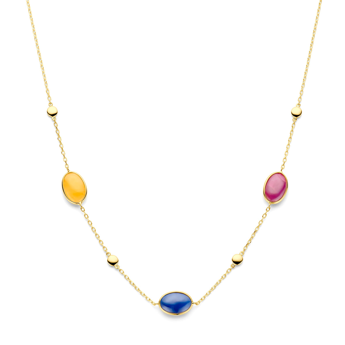 14K geelgoud collier rondjes met geel rood en blauw saffier 42 + 2 cm 4030619 - PansiteNederland.nl