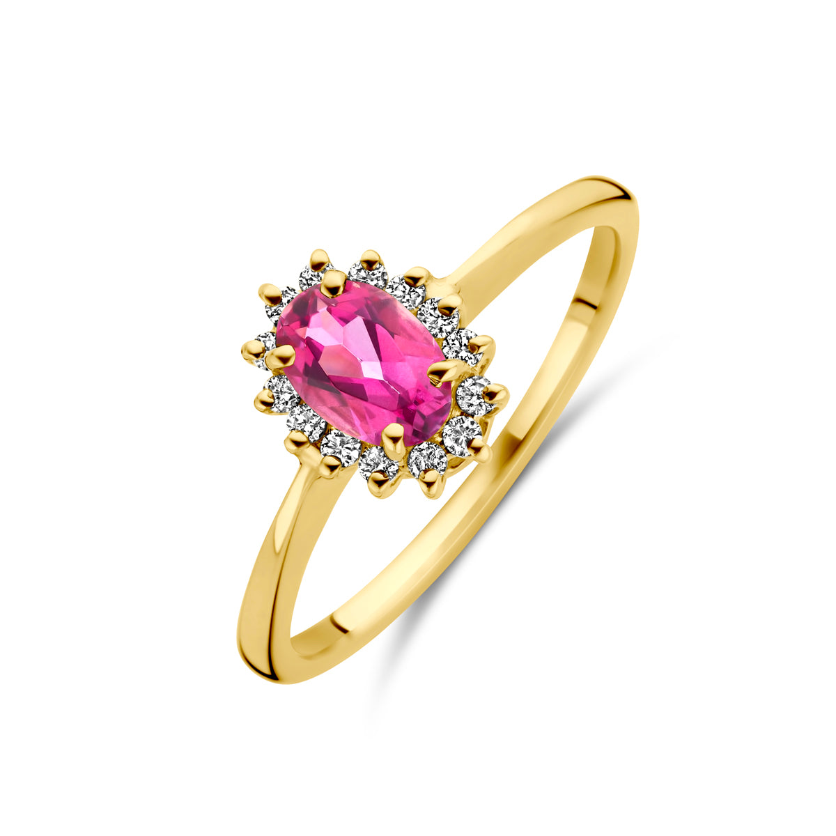 14K Geelgoud Ring Roze Topaas En Diamant 0.11Ct H Si 4030723 - PansiteNederland.nl