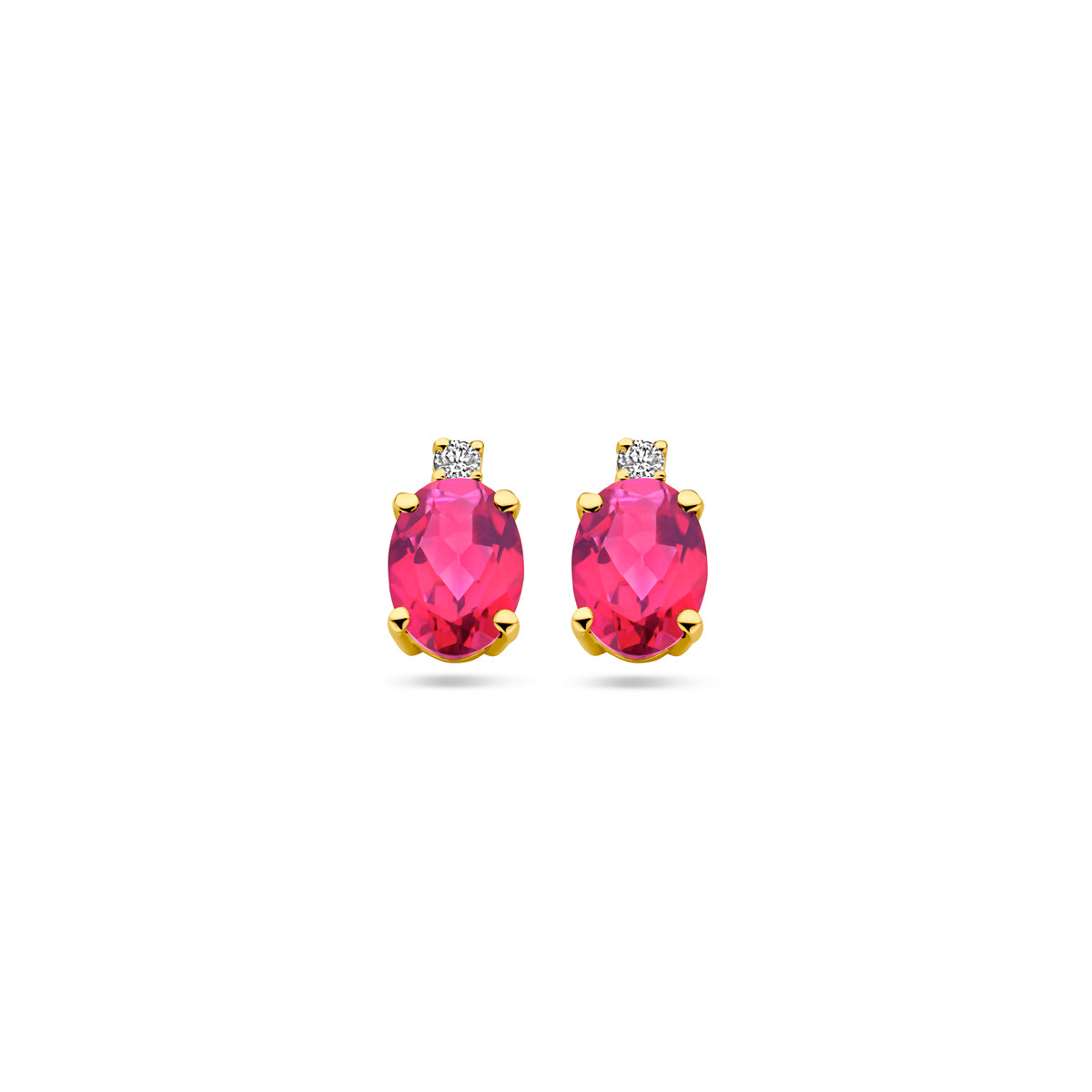 14K Geelgoud Oorknoppen Roze Topaas En Diamant 0.04Ct (2X 0.02Ct) H Si 4030748 - PansiteNederland.nl