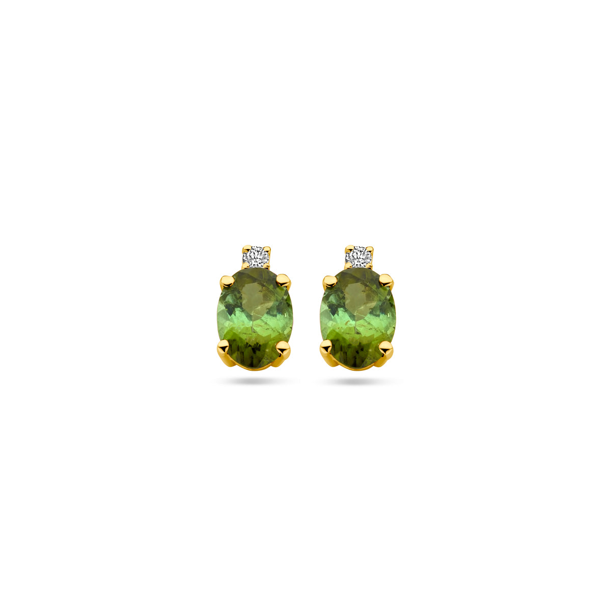 14K Geelgoud Oorknoppen Toermalijn En Diamant 0.04Ct (2X 0.02Ct) H Si 4030749 - PansiteNederland.nl