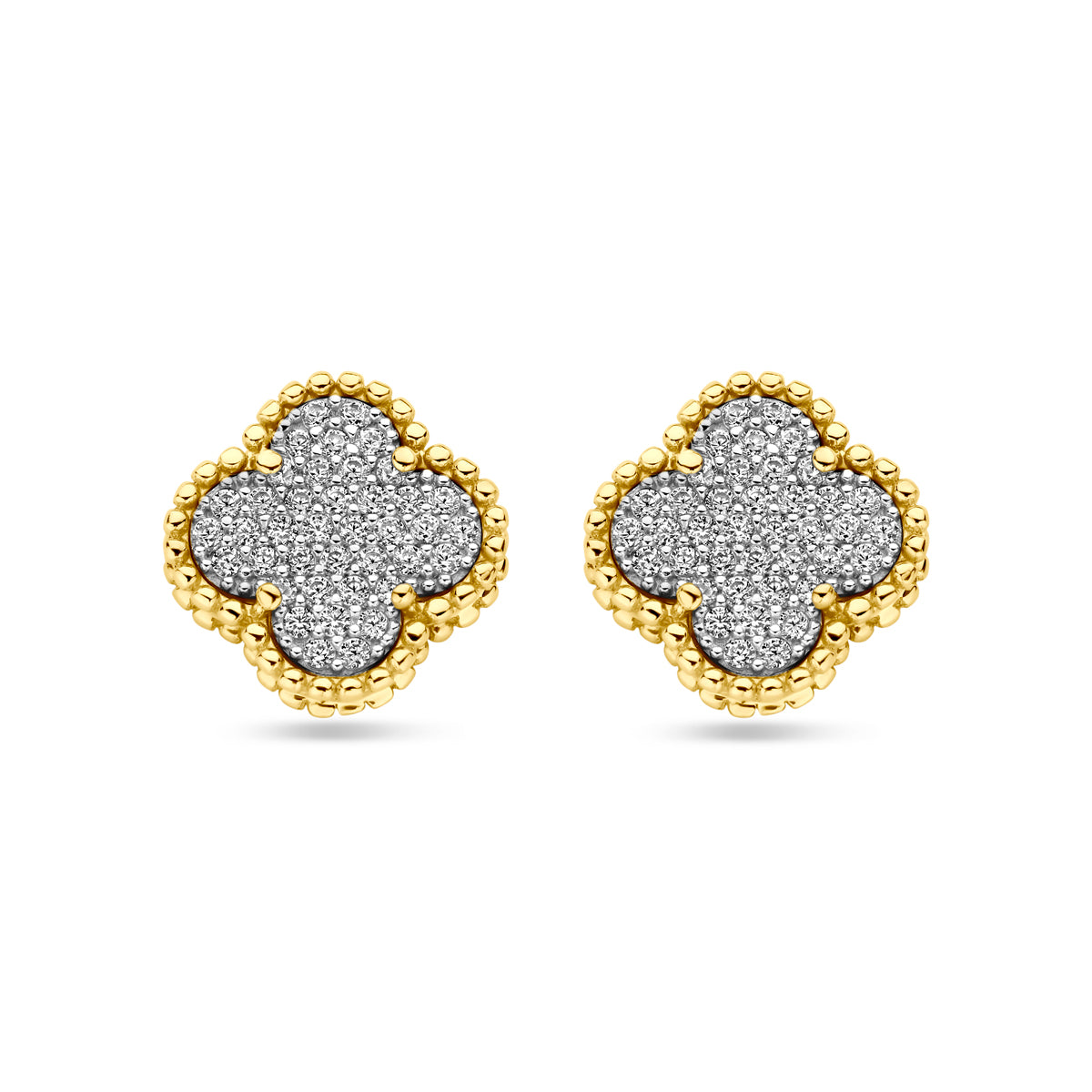 14K Geelgoud Oorknoppen Klavertje Zirkonia 12 Mm 4031688 - PansiteNederland.nl