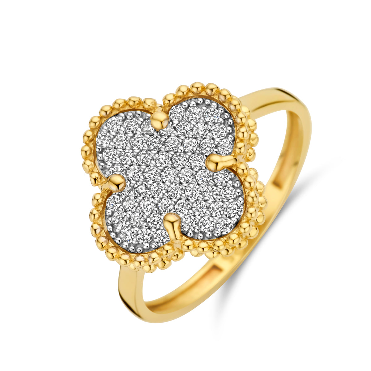 14K Geelgoud Ring Klavertje Met Zirkonia 4031689 - PansiteNederland.nl