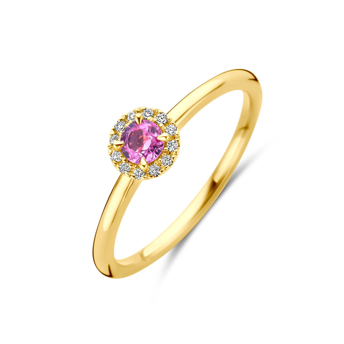 14K Geelgoud Ring Roze Saffier En Diamant 0.04Ct H Si 4031805 - PansiteNederland.nl