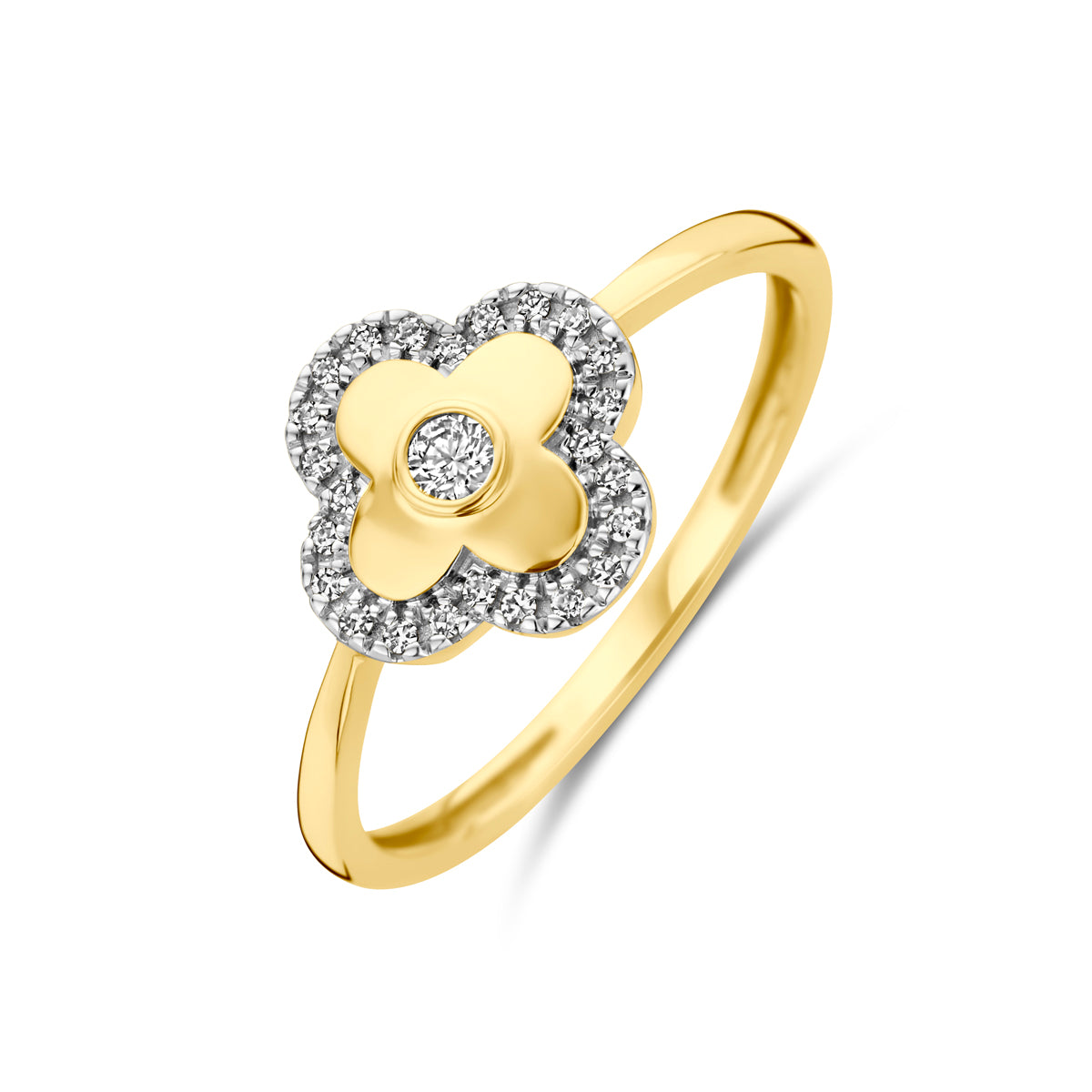 14K Geelgoud Ring Klavertje En Diamant 0.10Ct H Si 4032310