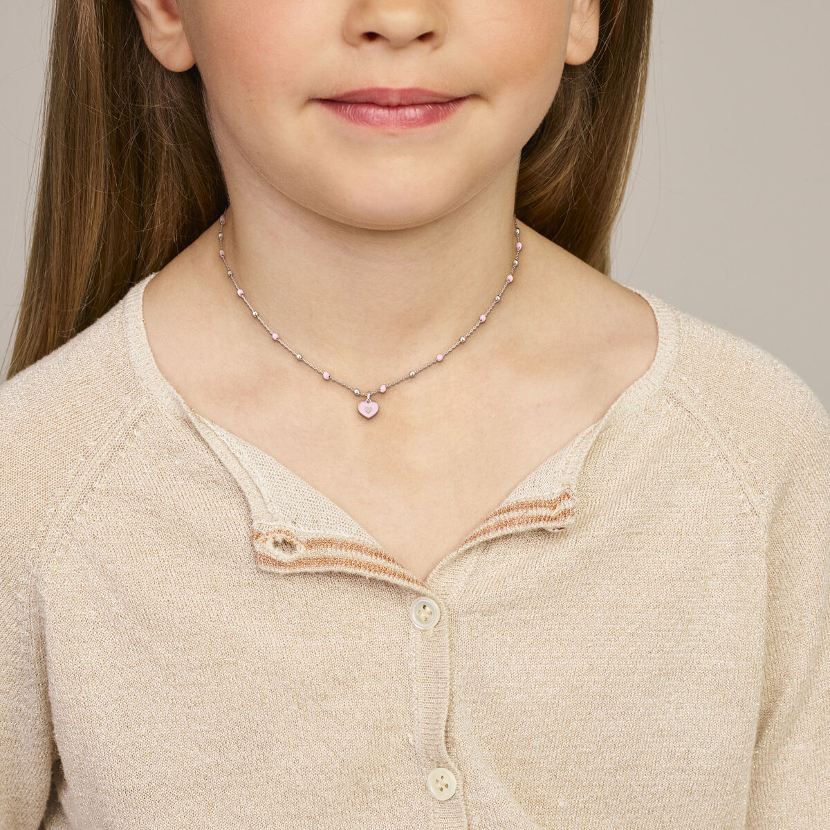 Fantasy Collection Collier emaille hartje 36 + 4 cm zilver