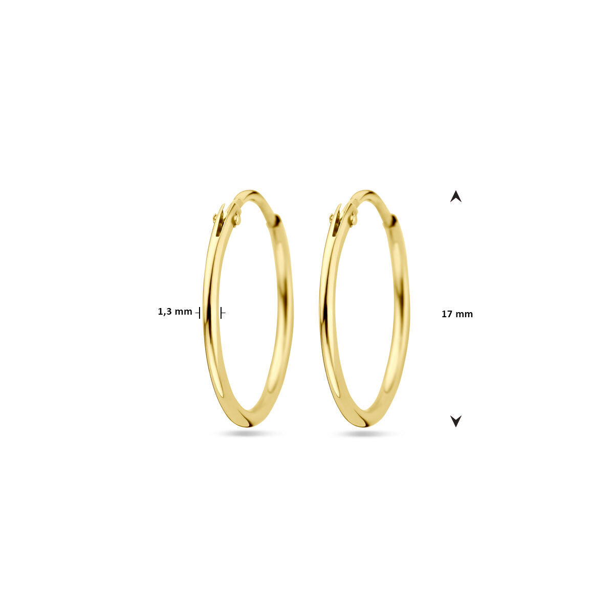 14K Geelgoud Oorringen 1,3 MM Ronde Buis 4001250 - PansiteNederland.nl