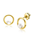 Zinzi Gold 14 krt gouden oorstekers met open ronde vorm, bezet met een kleine witte parel ZGO418