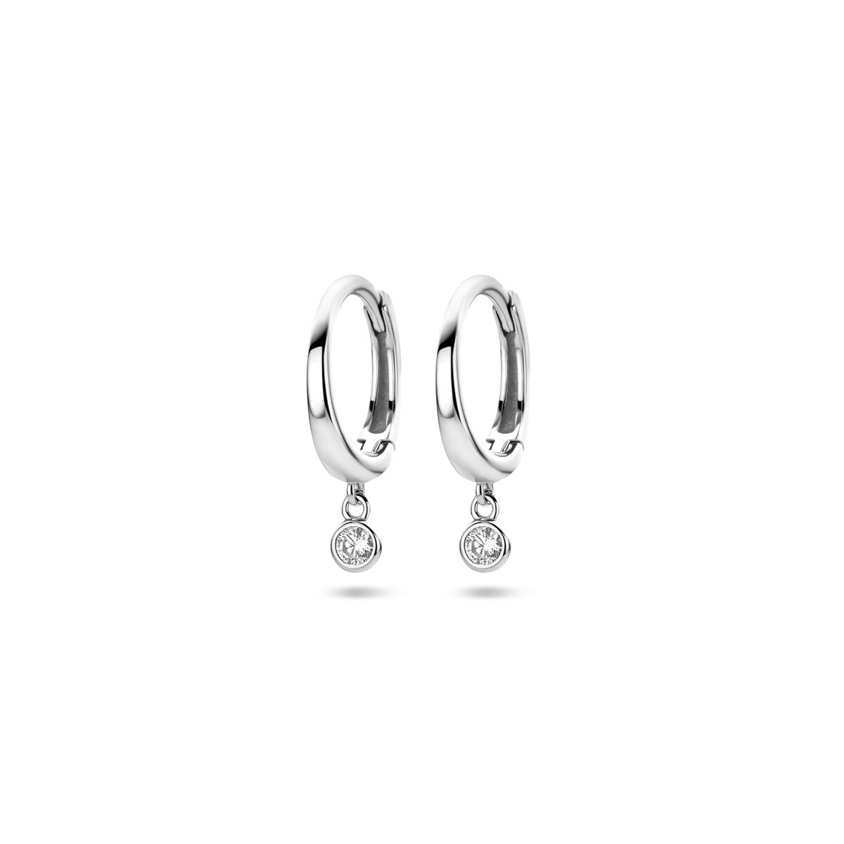 Zilveren gerhodineerde klapoorringen zirkonia 16 mm - 1340476