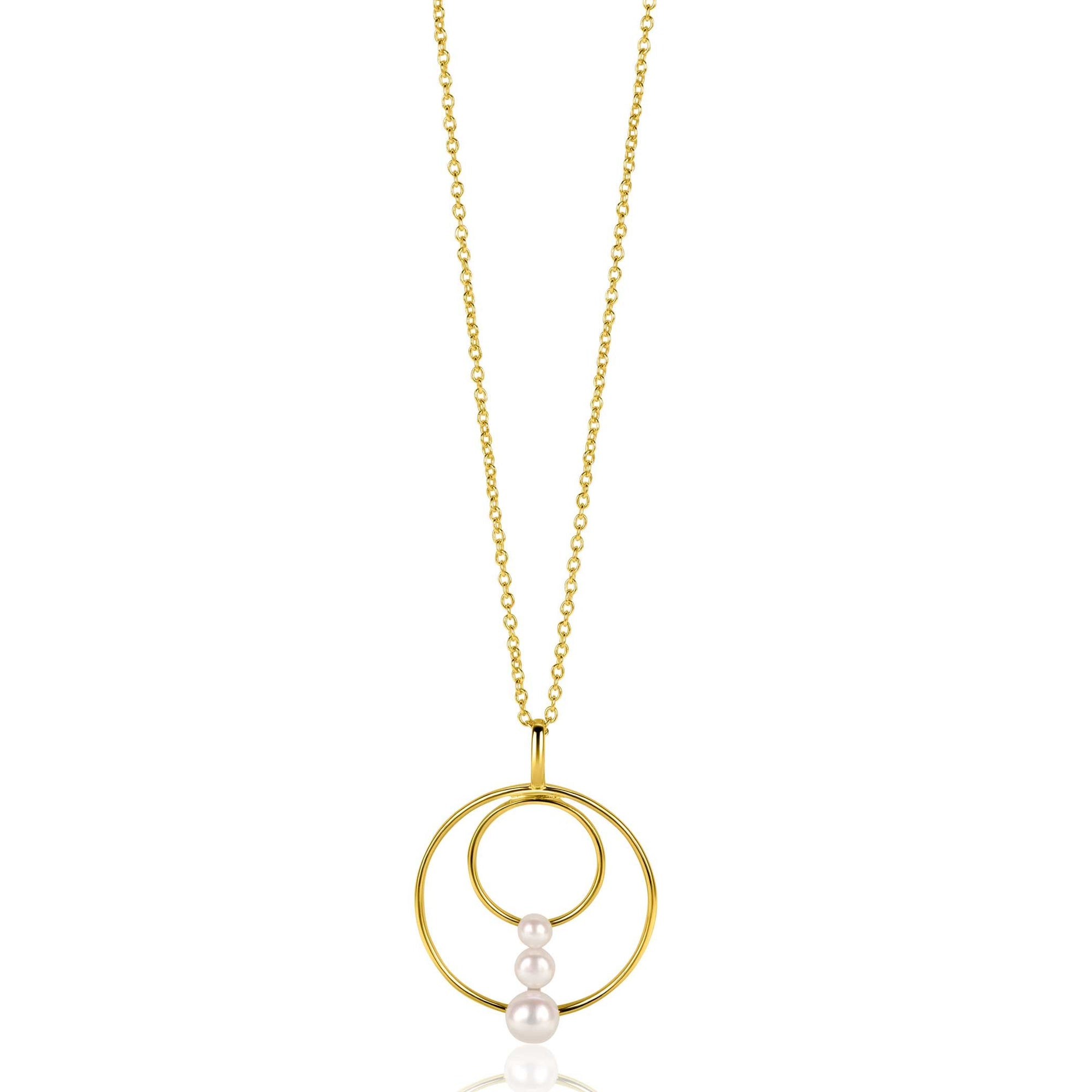 Zinzi gold plated zilveren ronde fantasie hanger bezet met drie ronde witte zoetwaterparels ZIH2616 (zonder collier) - PansiteNederland.nl