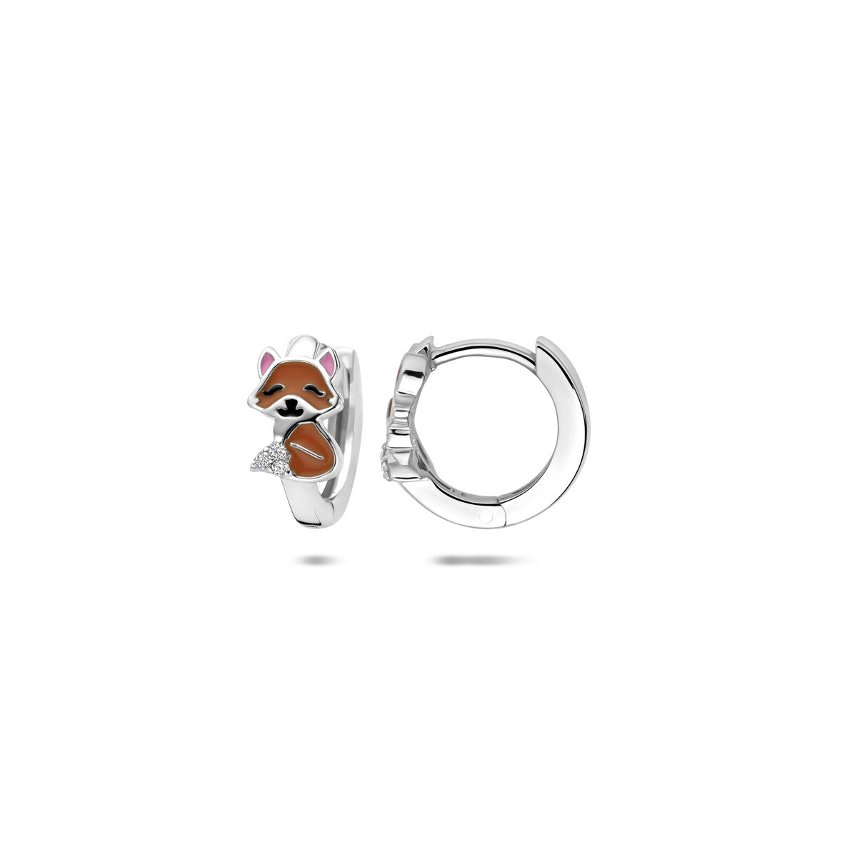 Zilveren gerhodineerde klapoorringen emaille vos zirkonia 11 mm - 1341235