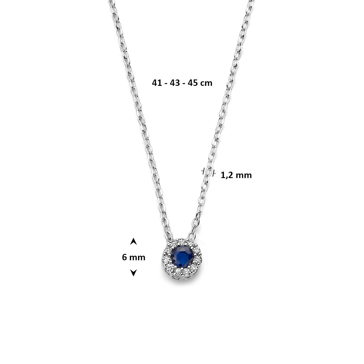 Fantasy Collection Collier saffier zirkonia 41 - 43 - 45 cm zilver