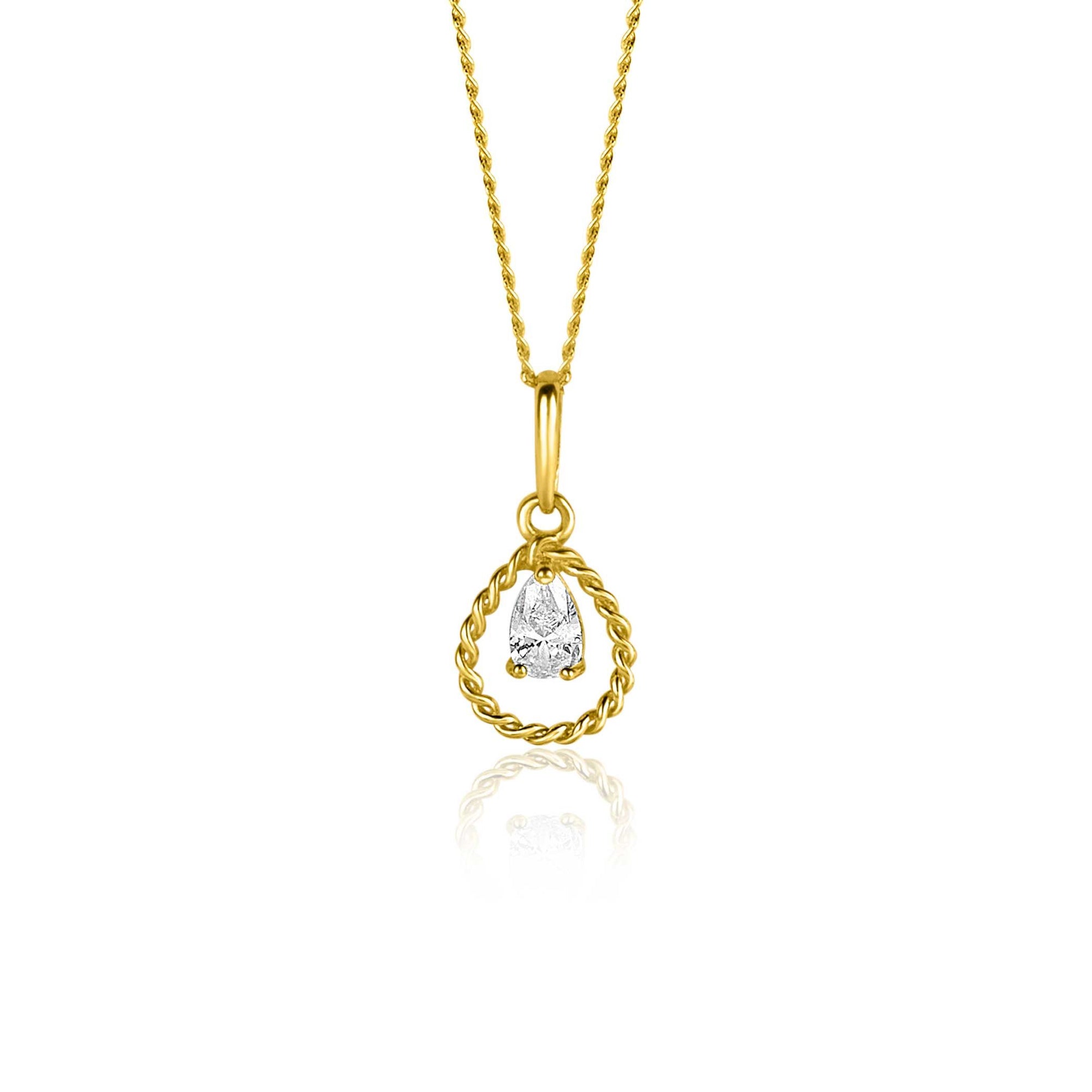 Zinzi Gold 14 krt gouden hanger met open druppelvorm en peervormige witte zirkonia ZGH478 (zonder collier) - PansiteNederland.nl