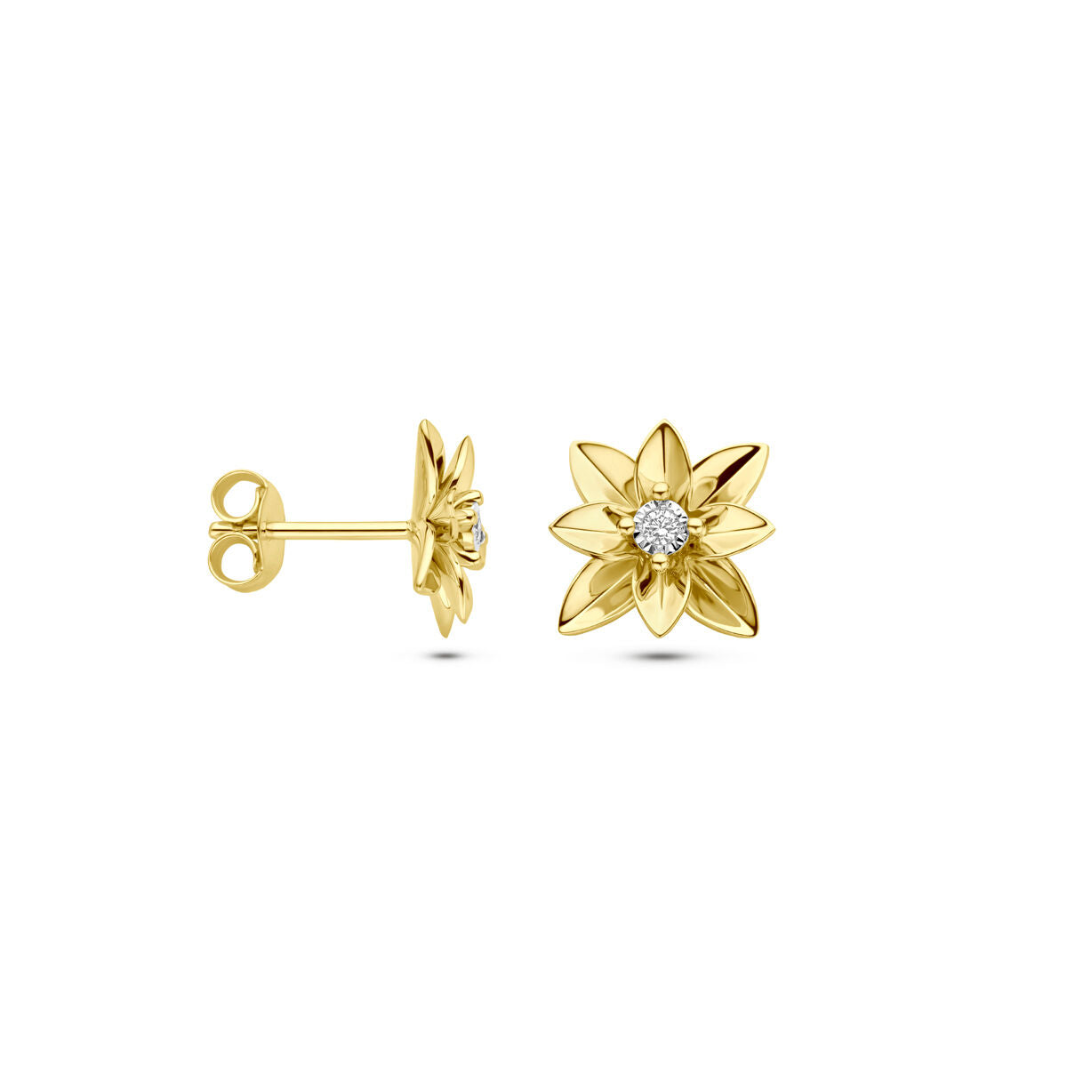 14K bicolor gouden geel/wit oorknoppen diamant 0.03ct 2x 0.015ct h si 12 mm - 4209043