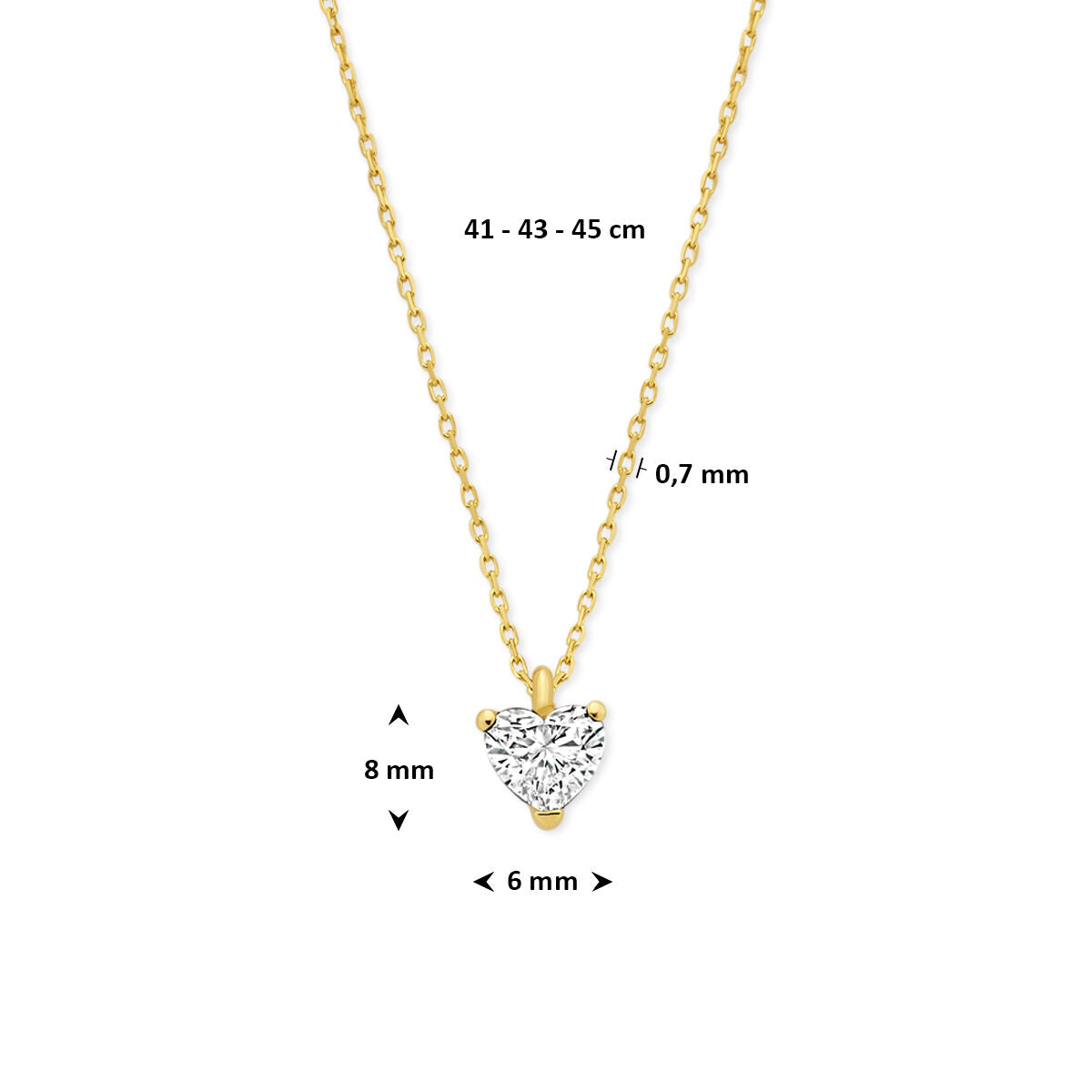 Fantasy Collection Collier hartje lab grown diamant 0.50ct f vs 41 - 43 - 45 cm 14K geelgoud