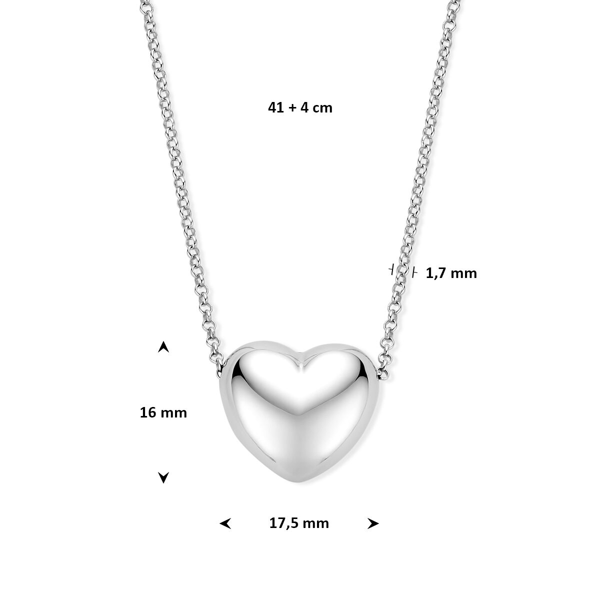 Fantasy Collection Collier hartje 41 + 4 cm zilver
