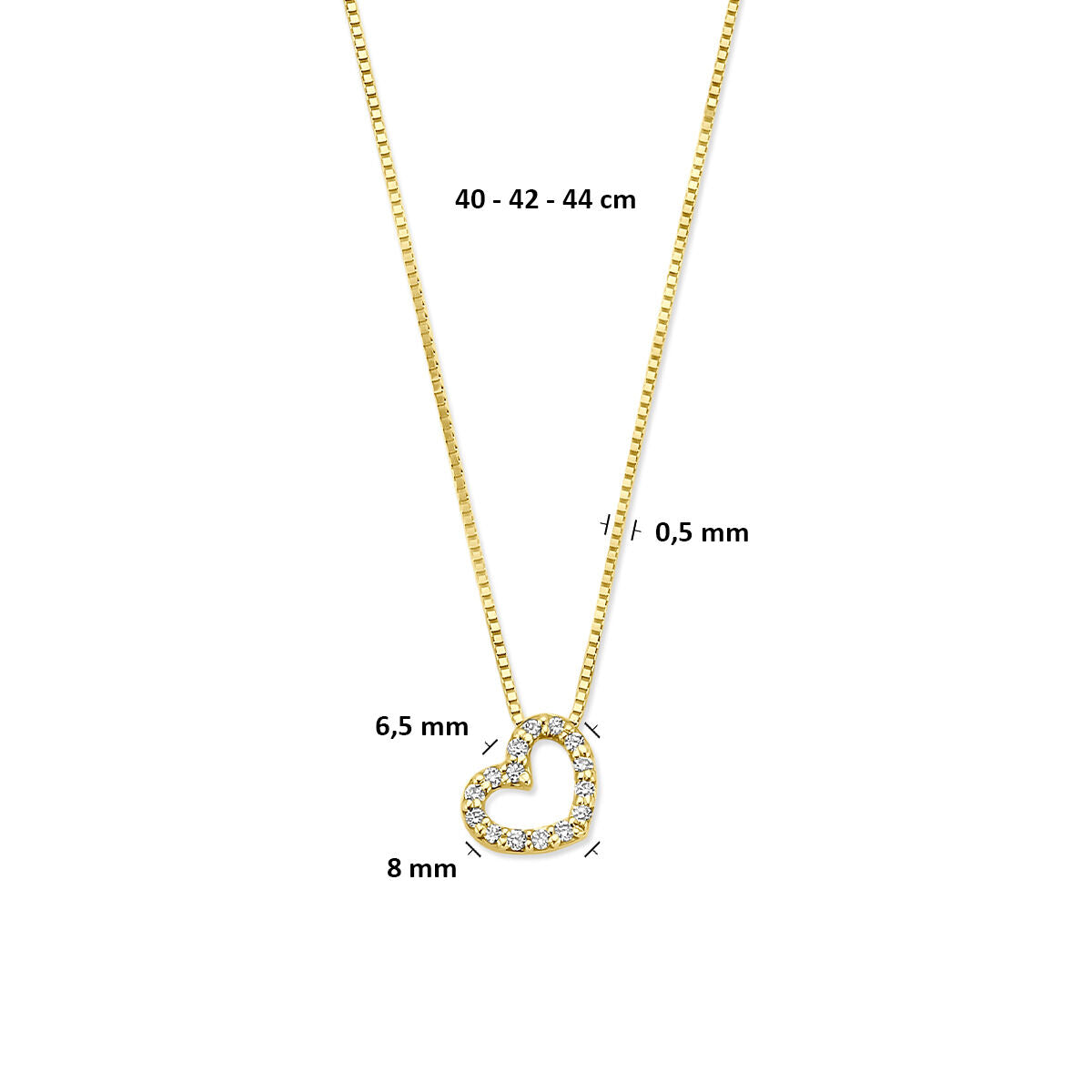 Fantasy Collection Collier hartje lab grown diamant 0.08ct g vs 40 - 42 - 44 cm 14K geelgoud