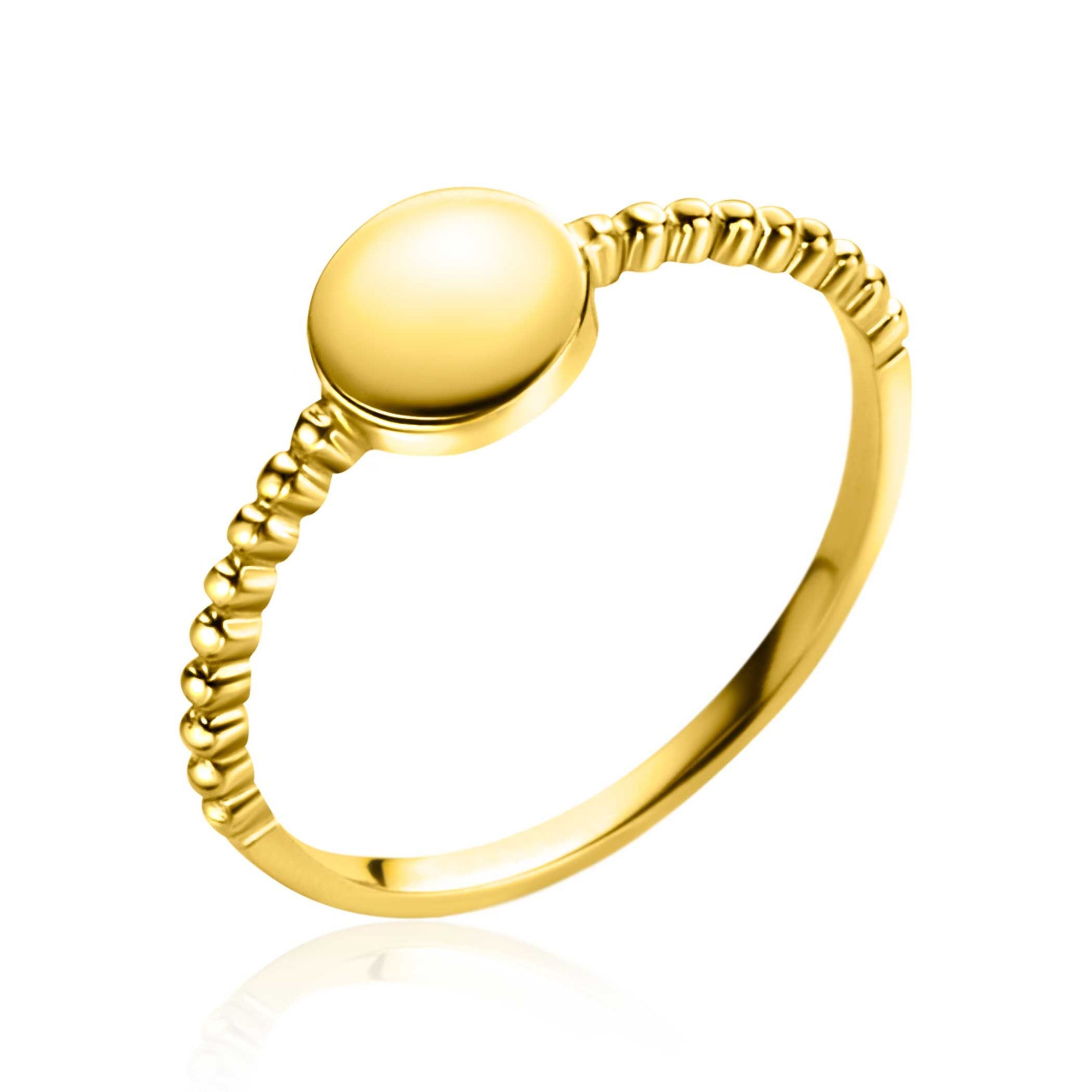 ZINZI Gold 14 krt gouden ring met bolletjes scheen en glanzend rond plaatje van 6,5mm ZGR399 - PansiteNederland.nl