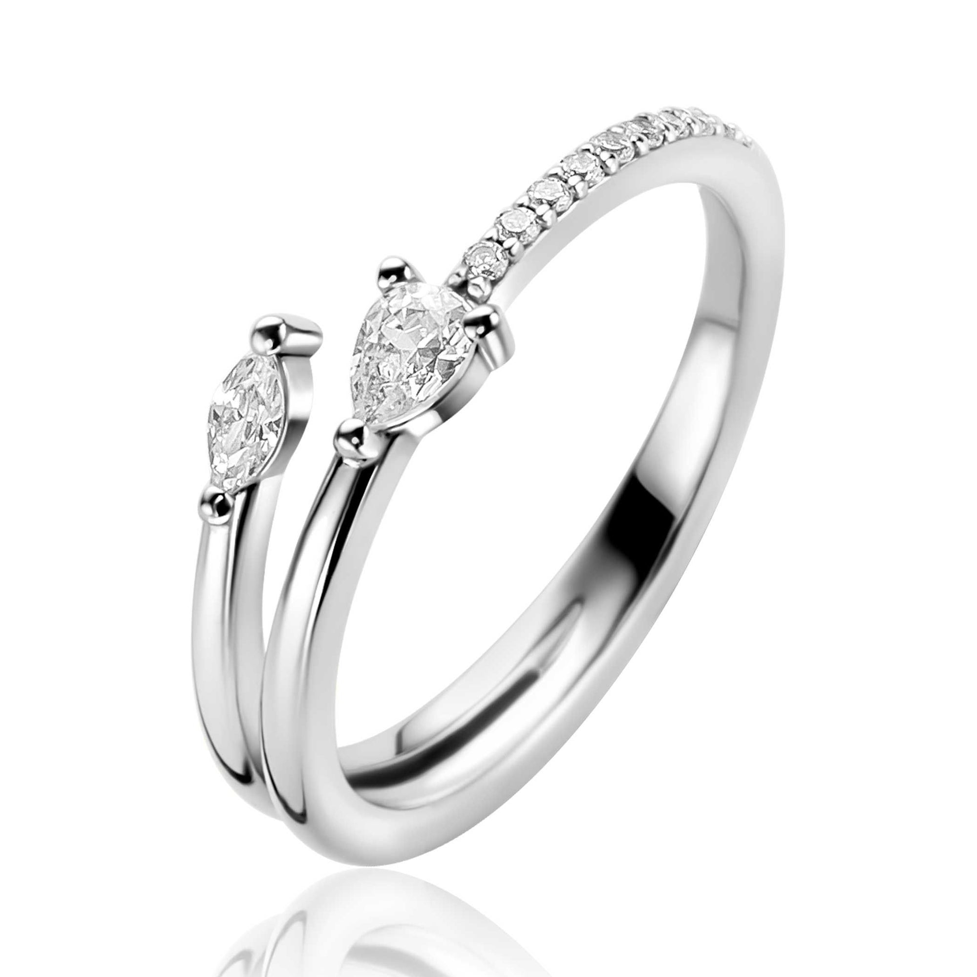 ZINZI zilveren multi-look ring (4mm breed) met een peervormige en ovale witte zirkonia ZIR2689 - PansiteNederland.nl