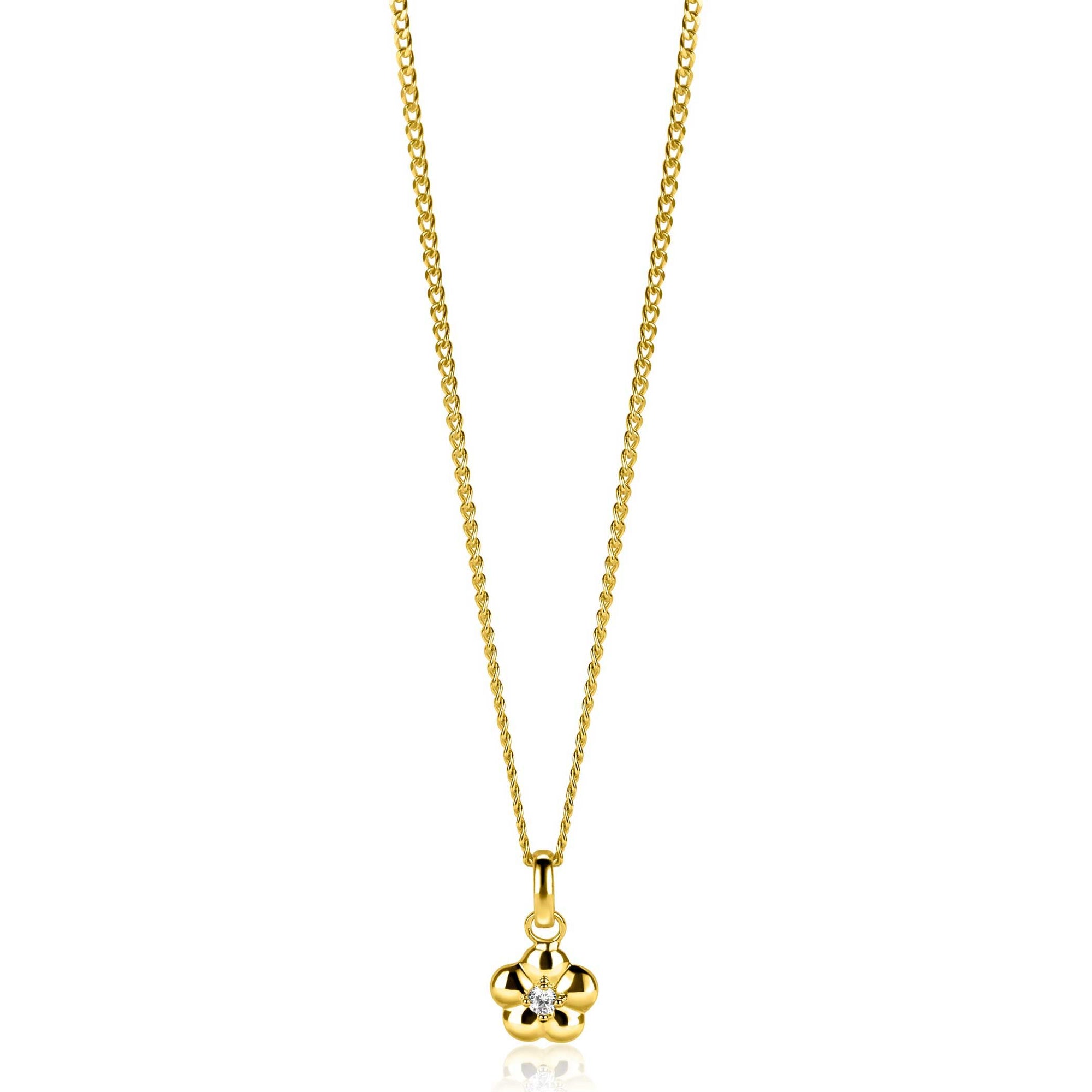 Zinzi gold plated zilveren bloem hanger, bezet met witte zirkonia ZIH2620 (zonder collier) - PansiteNederland.nl