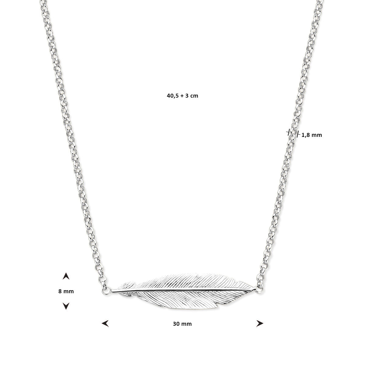 zilver gerhodineerd collier veer 40,5 + 3 cm 1337222 - PansiteNederland.nl