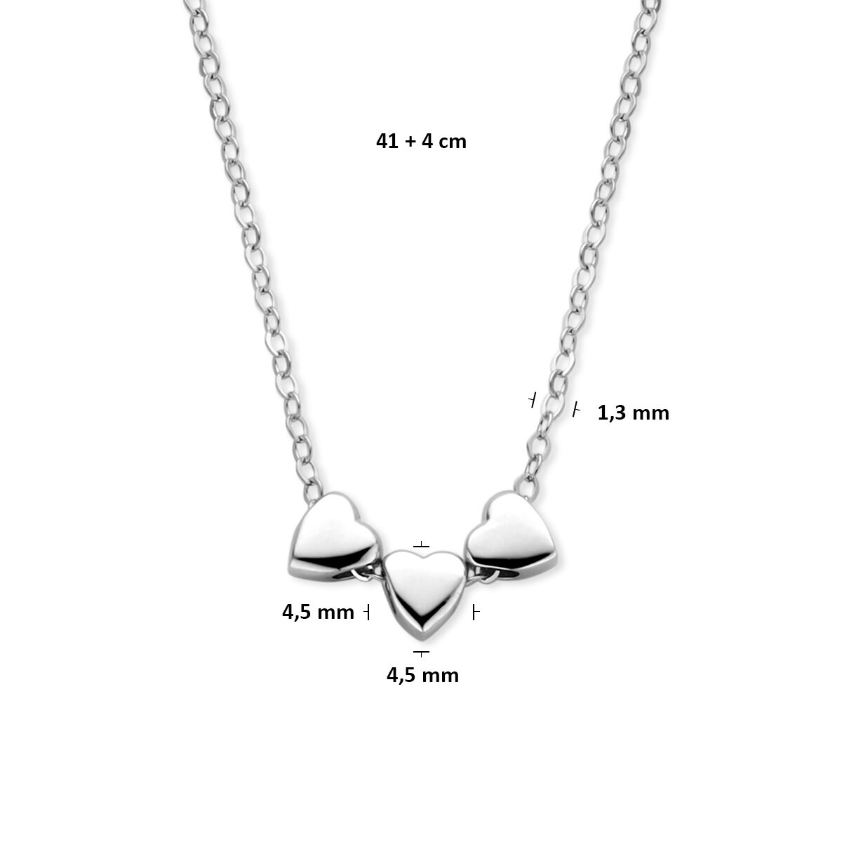 Fantasy Collection Collier 3 hartjes 41 + 4 cm zilver