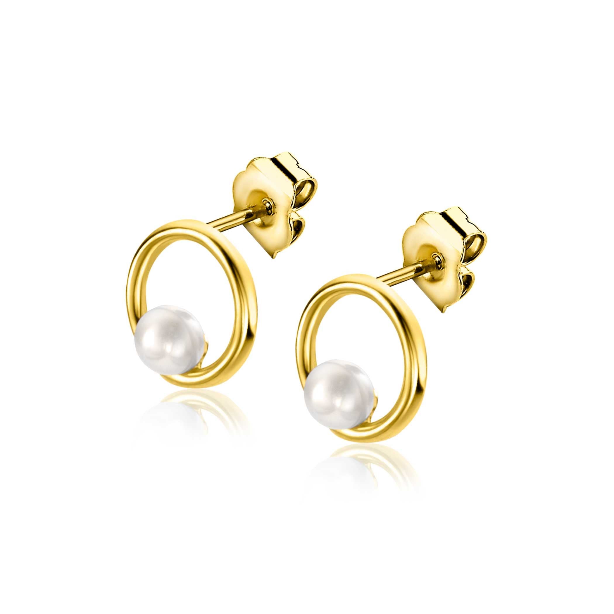 ZINZI 14K Gouden Oorknoppen met Witte Parel ZGO418 oorbellen
