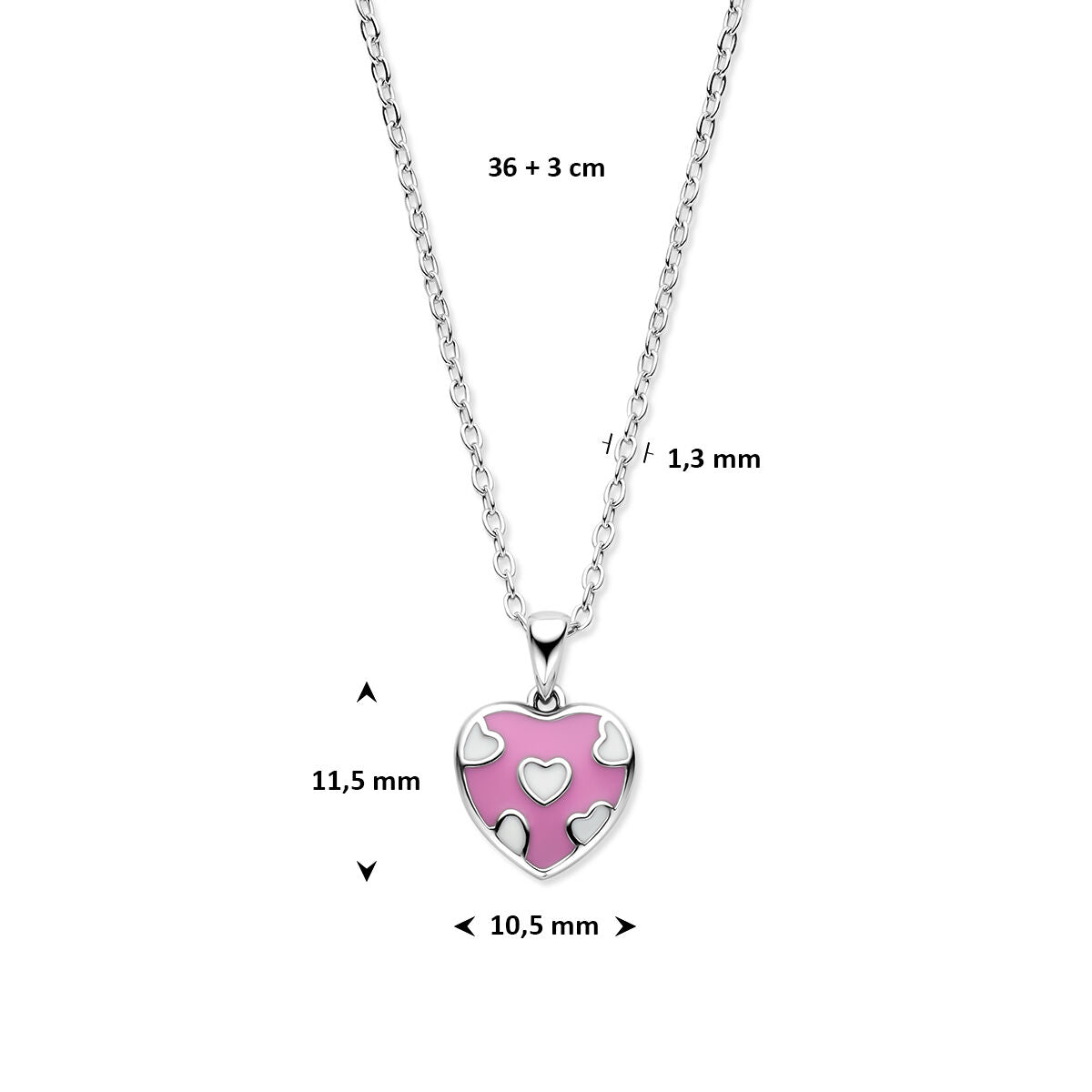 Fantasy Collection Collier emaille hartje 36 + 3 cm zilver