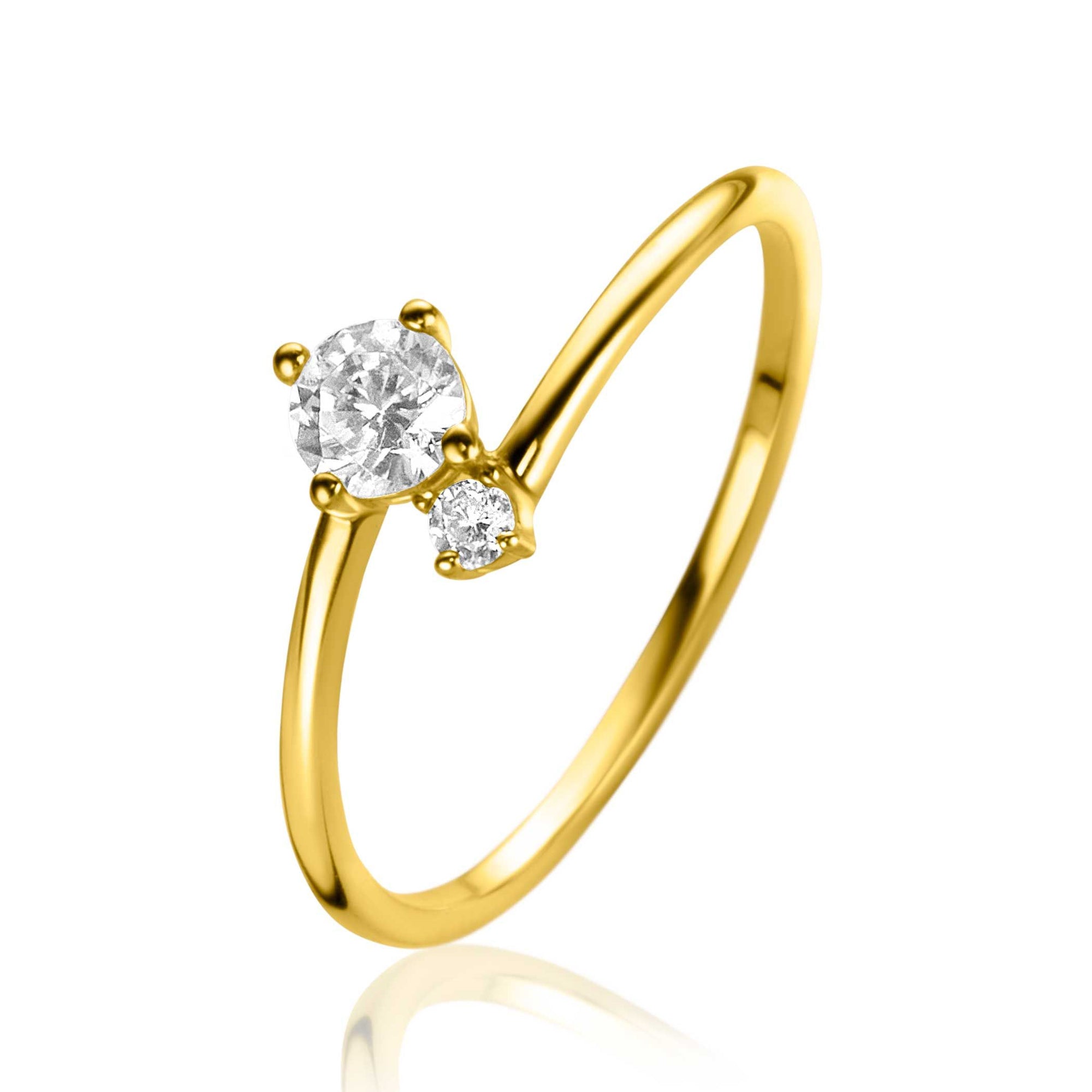 ZINZI Gold 14 krt gouden ring met twee vierpootszettingen, bezet met ronde witte zirkonia's (7mm) ZGR462 - PansiteNederland.nl
