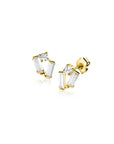 Zinzi Gold 14 krt gouden fantasie oorstekers bezet met rechthoekige baguette geslepen witte zirkonia's en een ronde witte zirkonia ZGO465